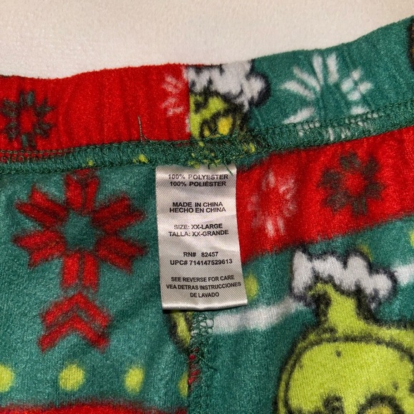 Festive Red and Green Grinch Pajama Bottoms with Holiday Patterns - Picture 3 of 7